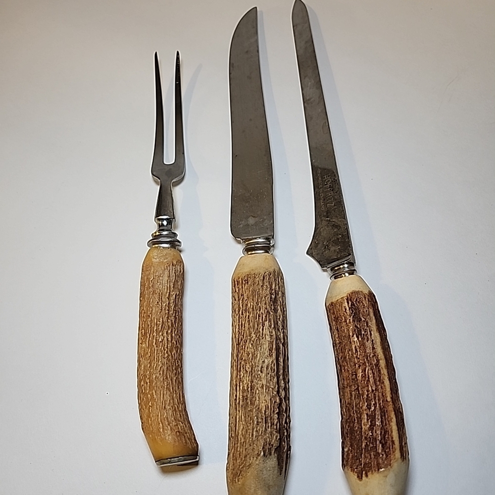 HOFFRITZ Made In ENGLEND Antler Horn Stag Handle Knife Carving - Set Of 3